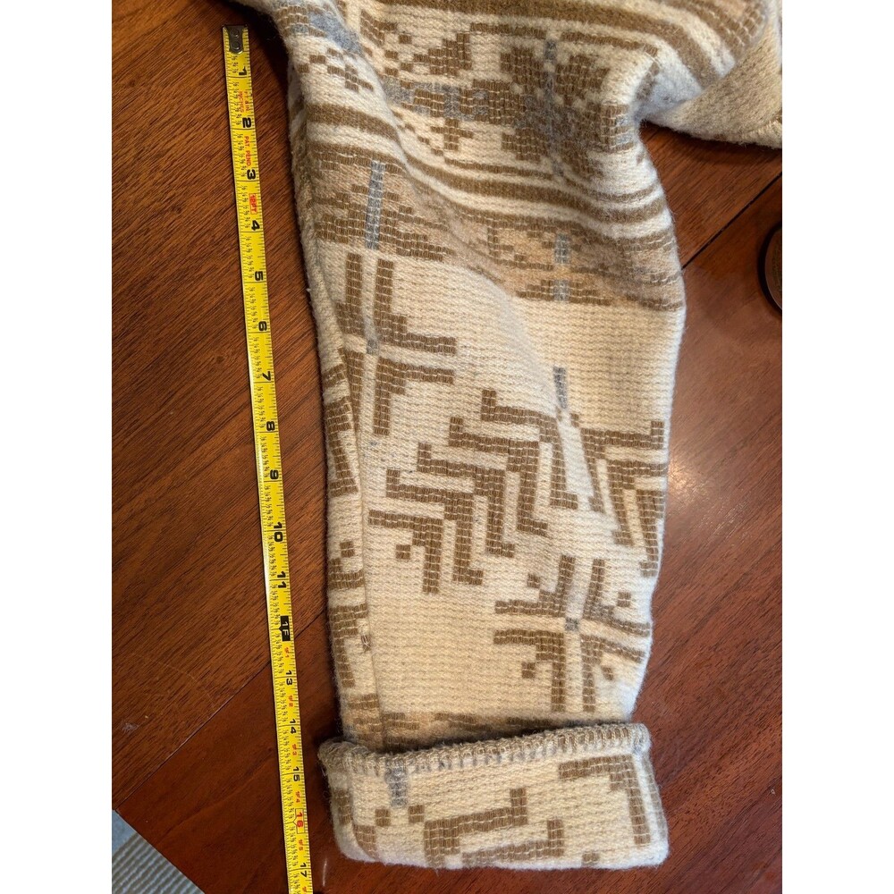 VTG Lands End Wool Coat Blend Aztec Print Jacket Beige Tan Southwest Geometric - Picture 15 of 16